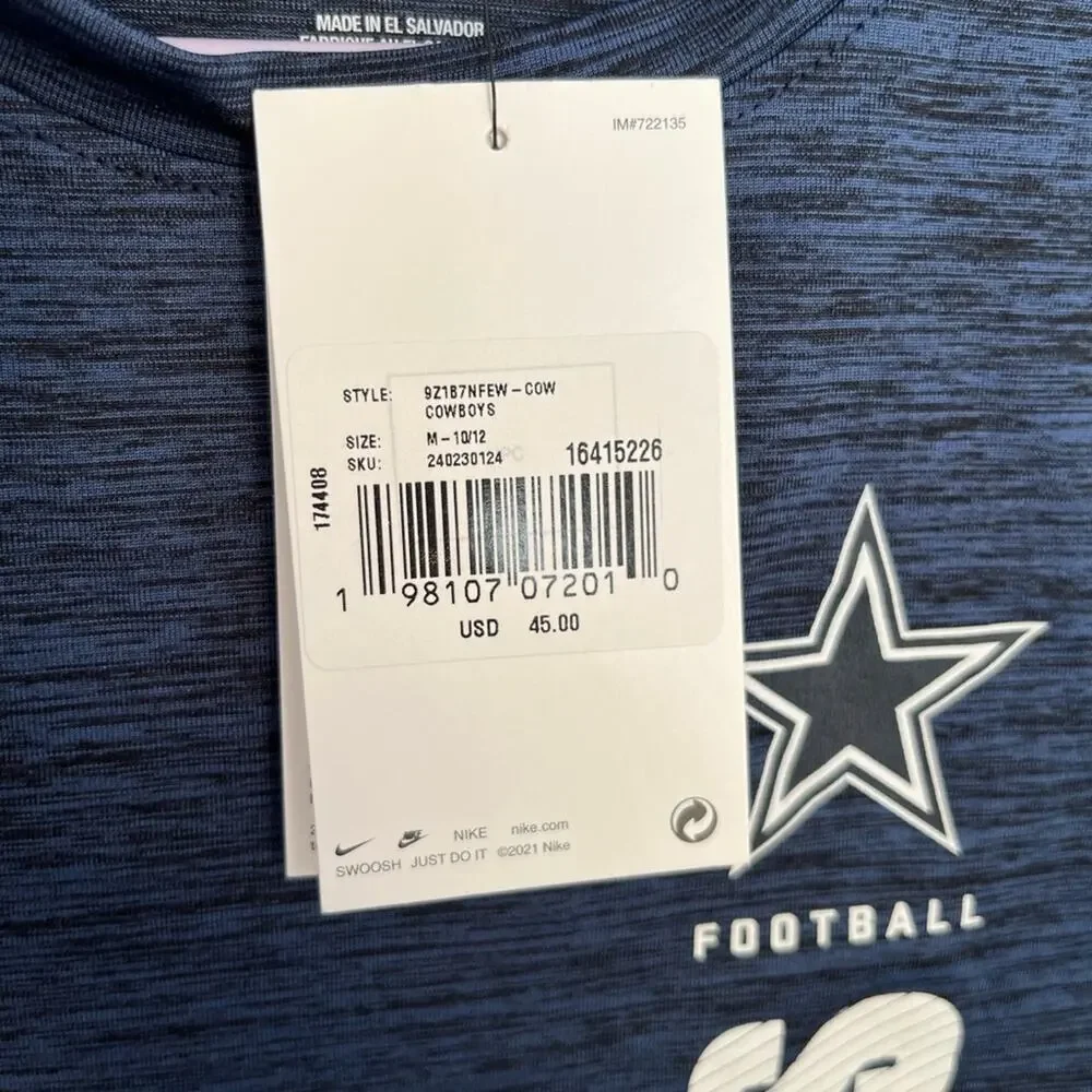 Kids Nike Dri-Fit NFL Dallas Cowboys Long Sleeve T Shirt Size Medium (10/12)